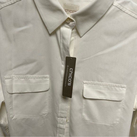 New Chico’s white long sleeve shirt with tags.  Chico’s size O = size 4. - Picture 1 of 2